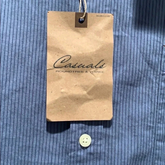 Roundtree & Yorke Button Down Shirt Blue Long Sleeve Size XL NWT - Picture 9 of 10